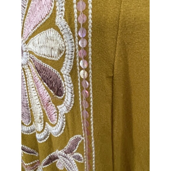 Free People Gold Mustard Embroidered Flowy Tank Top Oversized Fit SZ XS - Picture 4 of 16